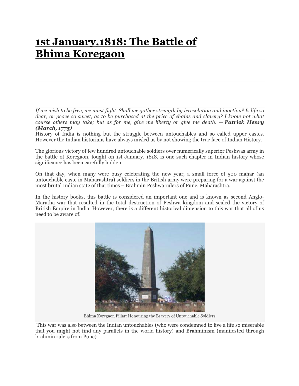 1St January,1818: the Battle of Bhima Koregaon