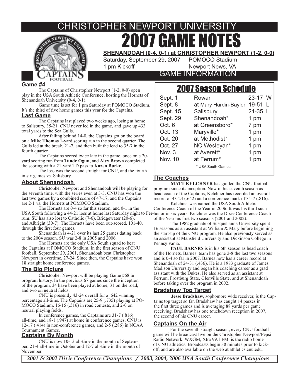 2007 Game Notes