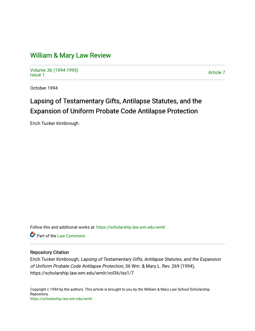 Lapsing of Testamentary Gifts, Antilapse Statutes, and the Expansion of Uniform Probate Code Antilapse Protection