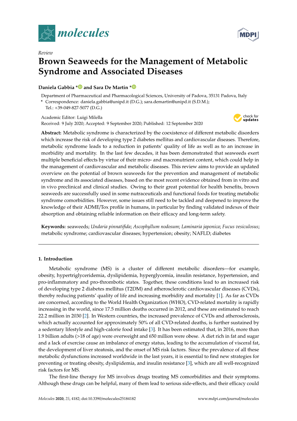 Brown Seaweeds for the Management of Metabolic Syndrome and Associated Diseases