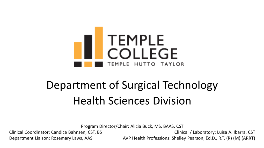 Department of Surgical Technology Health Sciences Division