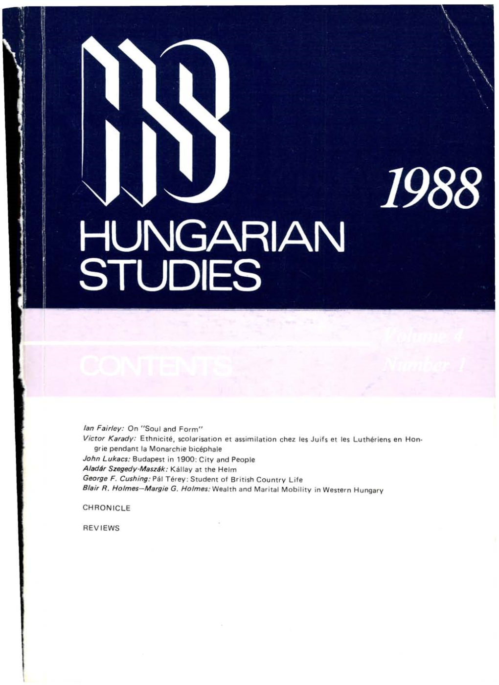 HUNGARIAN STUDIES 4. No. 1. Nemzetközi Magyar Filológiai