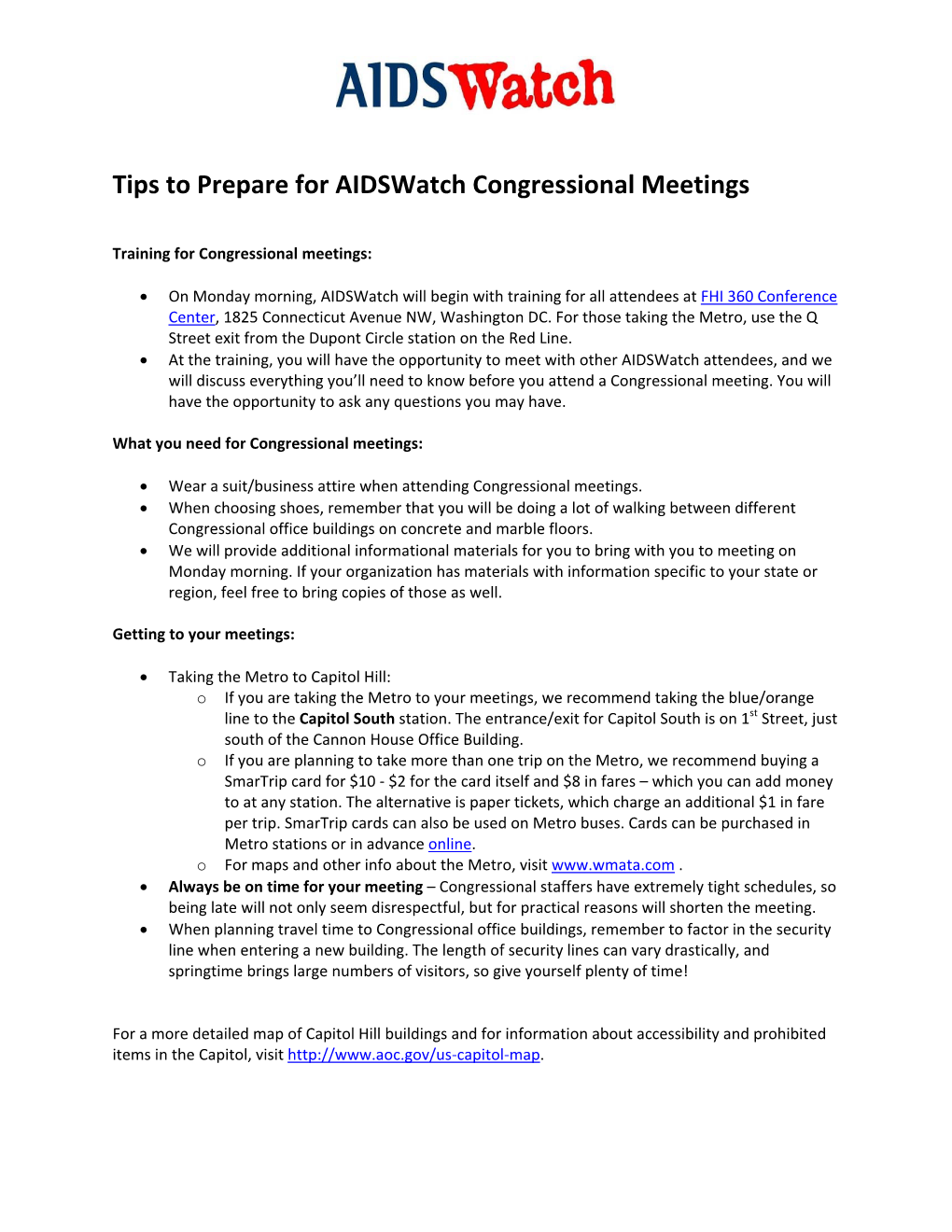 Tips to Prepare for Aidswatch Congressional Meetings