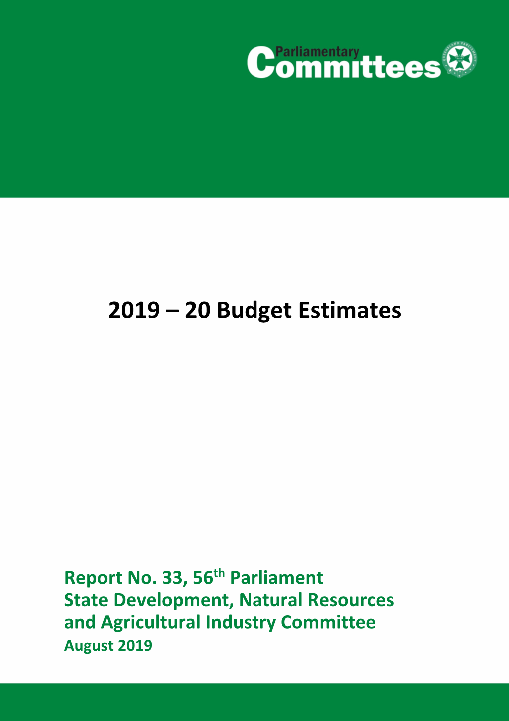 Report No. 33, 56Th Parliament 2019-20 Budget Estimates