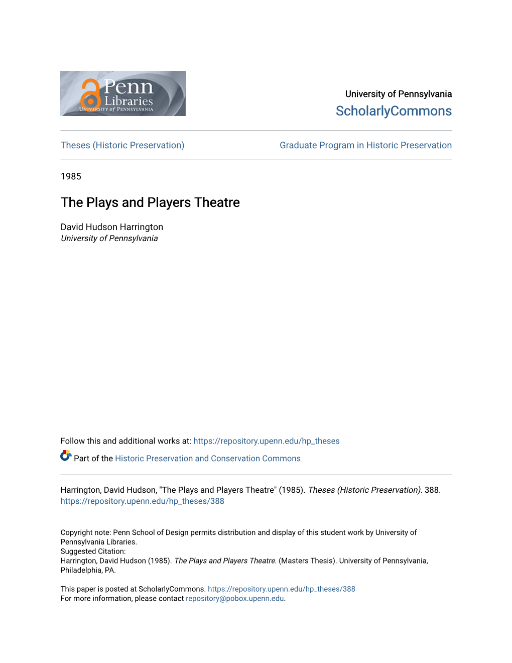 The Plays and Players Theatre