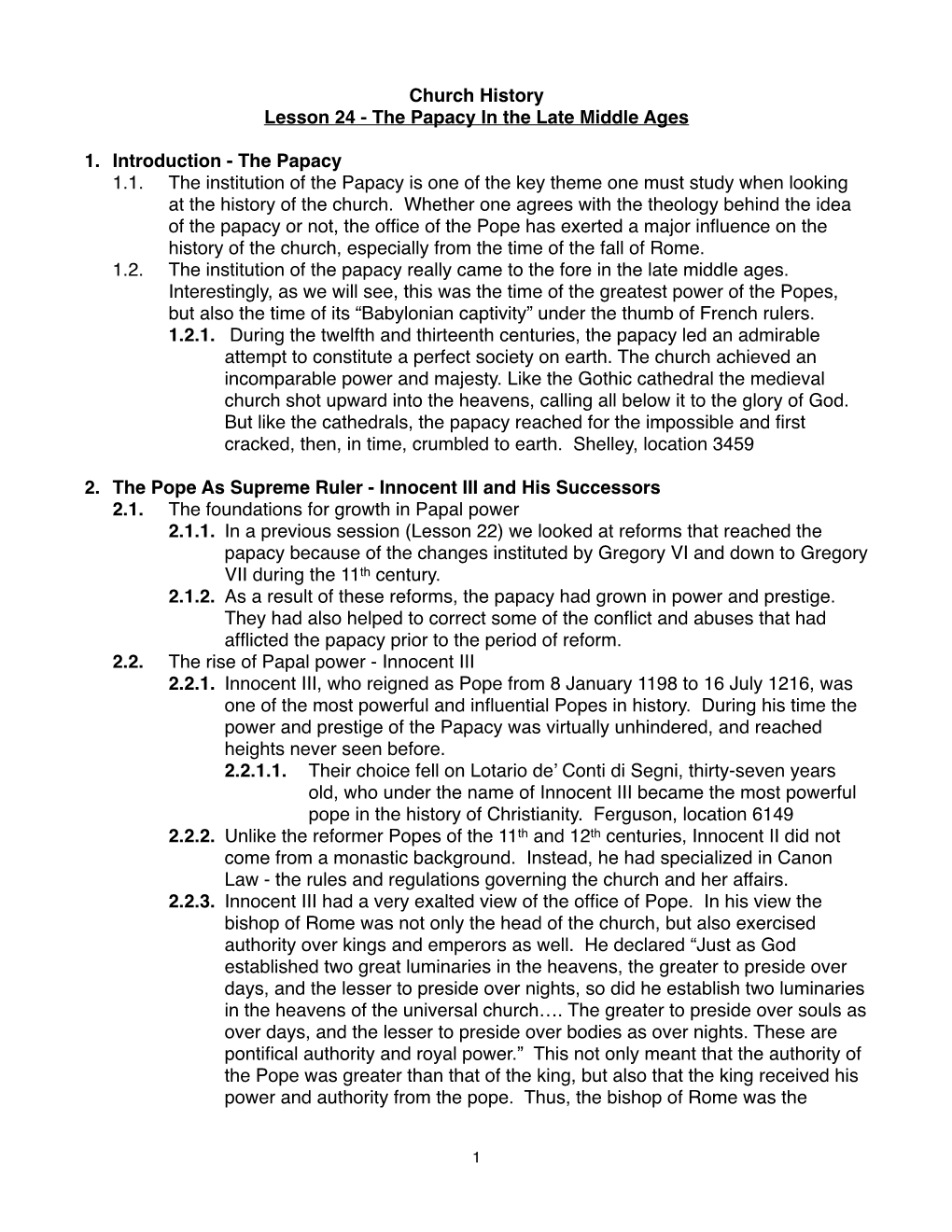 Lesson 24 - the Papacy in the Late Middle Ages