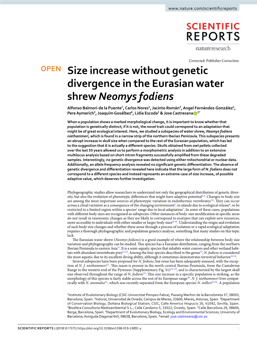 Size Increase Without Genetic Divergence in the Eurasian Water