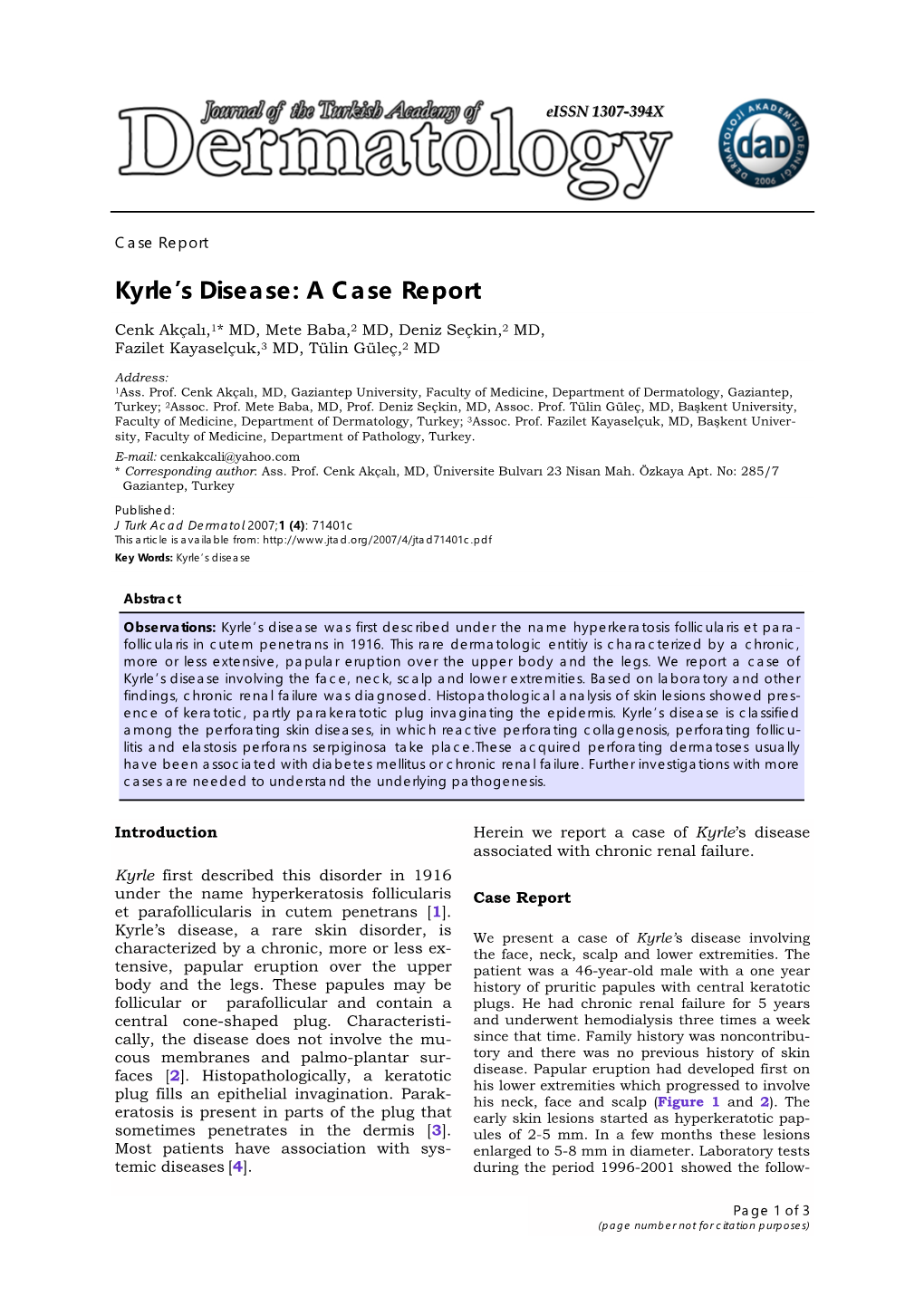 Kyrle's Disease: a Case Report