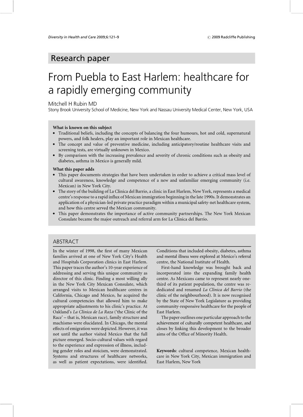 From Puebla to East Harlem: Healthcare for a Rapidly Emerging