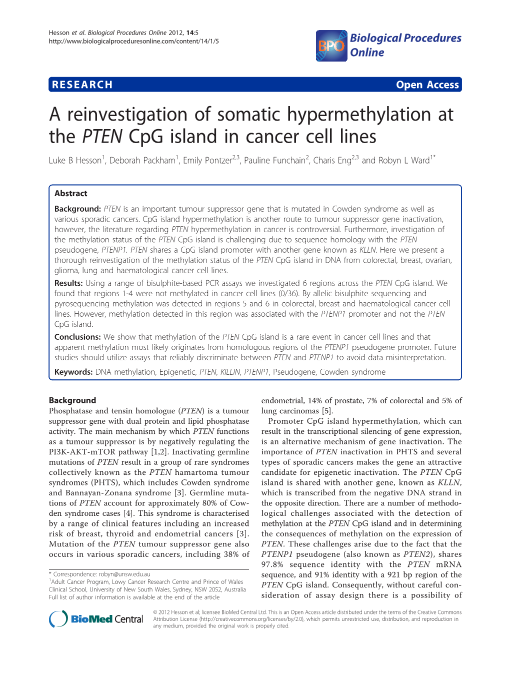 A Reinvestigation of Somatic Hypermethylation at the PTEN Cpg