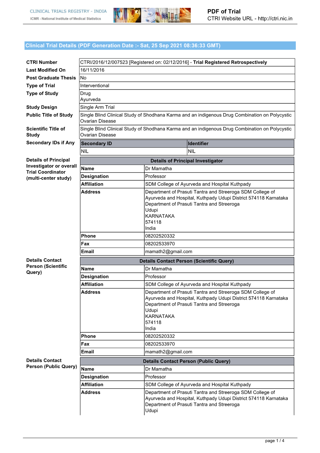 CTRI Trial Data