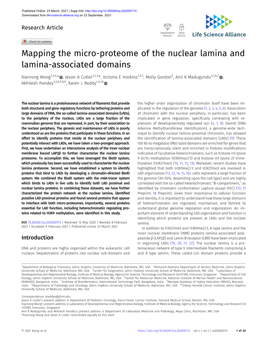 Mapping the Micro-Proteome of the Nuclear Lamina and Lamina-Associated Domains