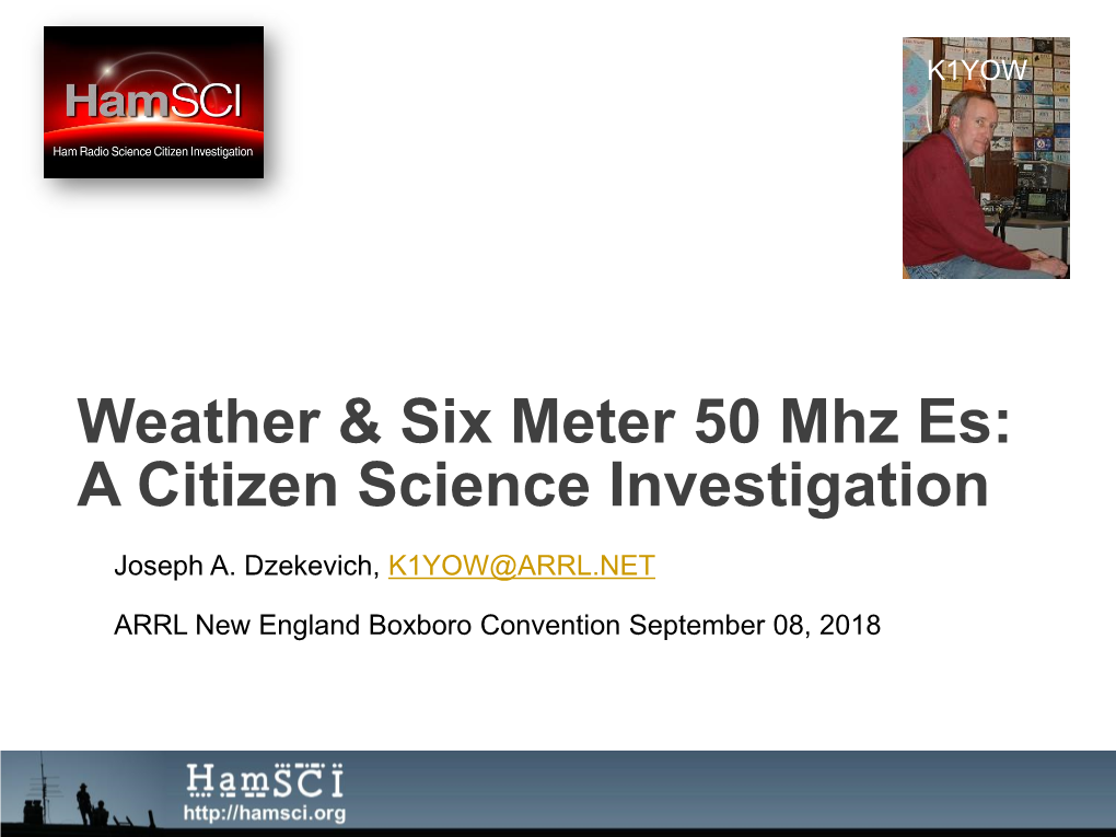 Weather & Six Meter 50 Mhz Es: a Citizen Science Investigation