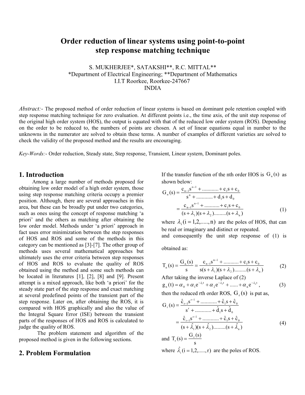 Order Reduction of Linear Systems Using Point-To-Point