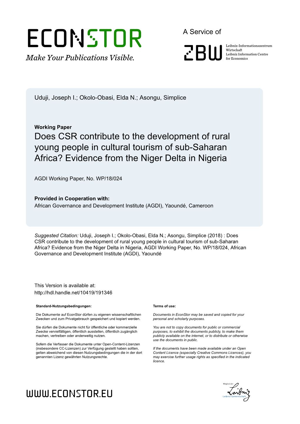 Does CSR Contribute to the Development of Rural Young People in Cultural Tourism of Sub-Saharan Africa? Evidence from the Niger Delta in Nigeria