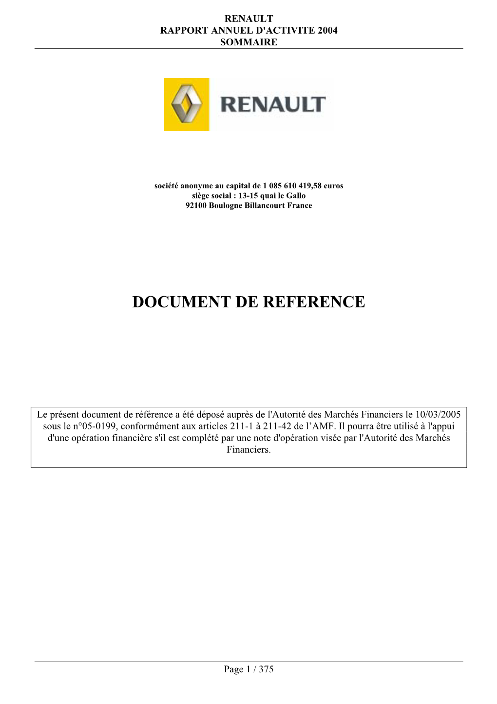 Document De Référence 2004 Renault