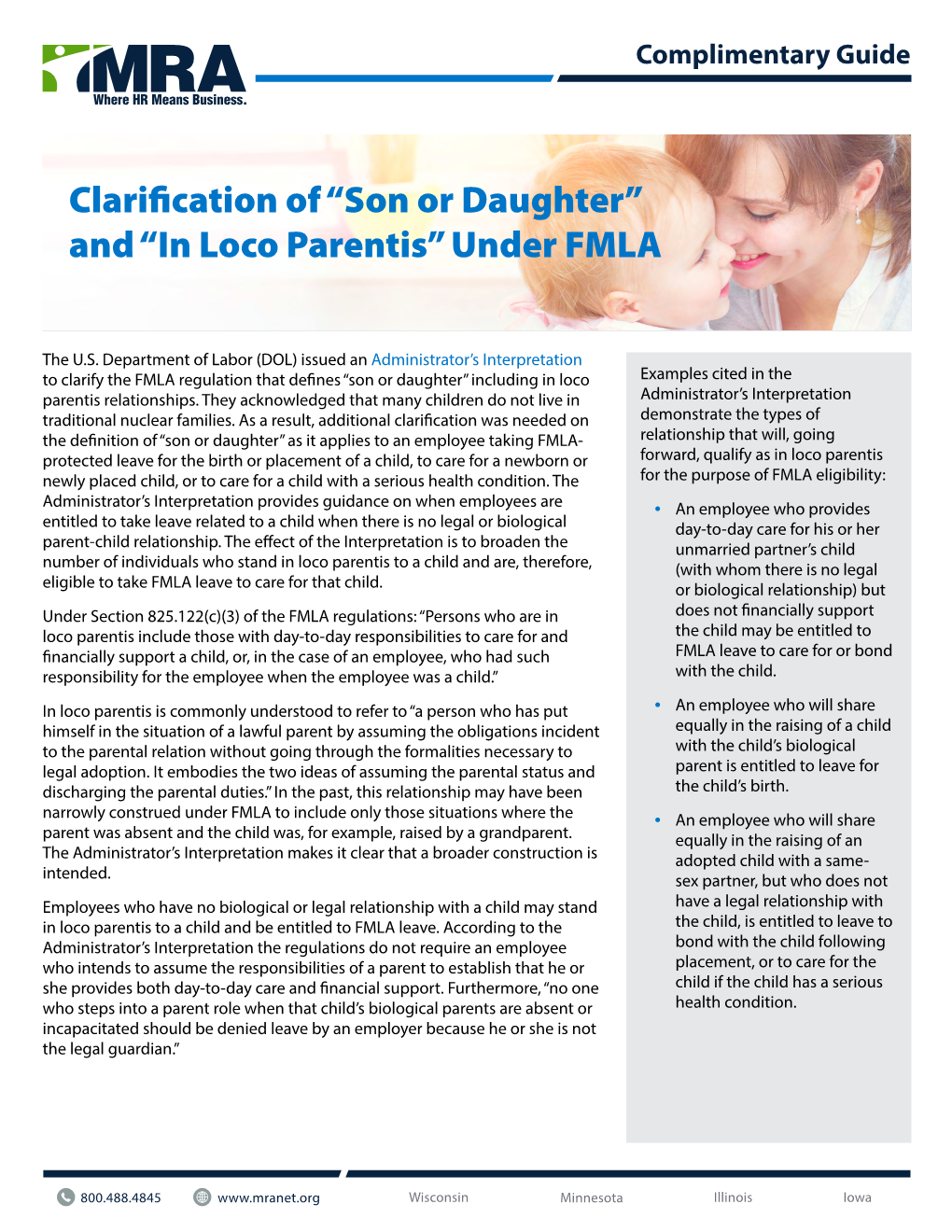 Clarification of “Son Or Daughter” and “In Loco Parentis” Under FMLA