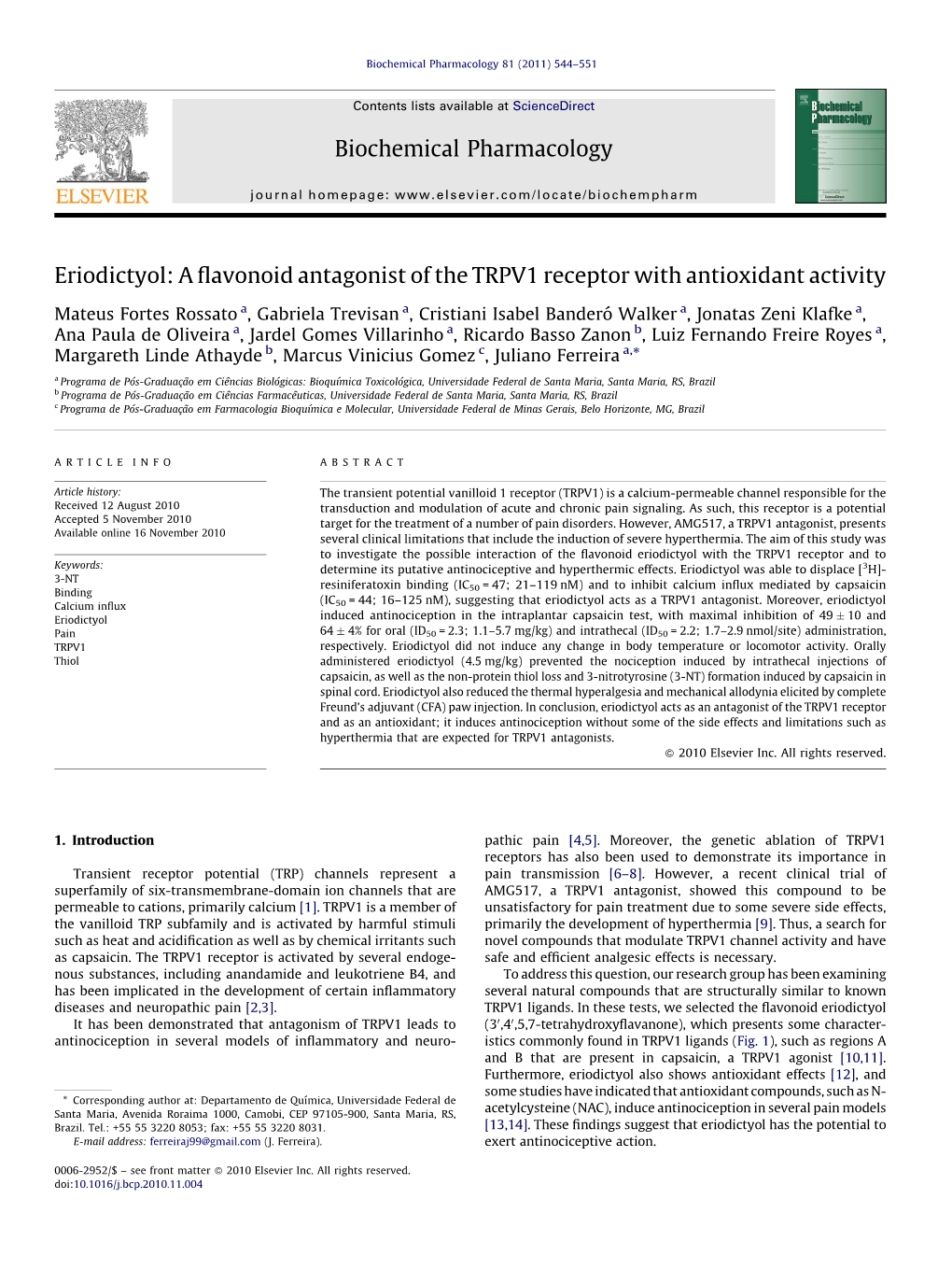 A Flavonoid Antagonist of the TRPV1 Receptor with Antioxidant Activity