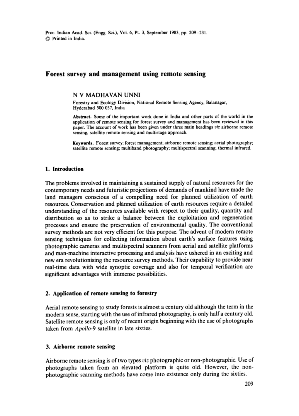 Forest Survey and Management Using Remote Sensing