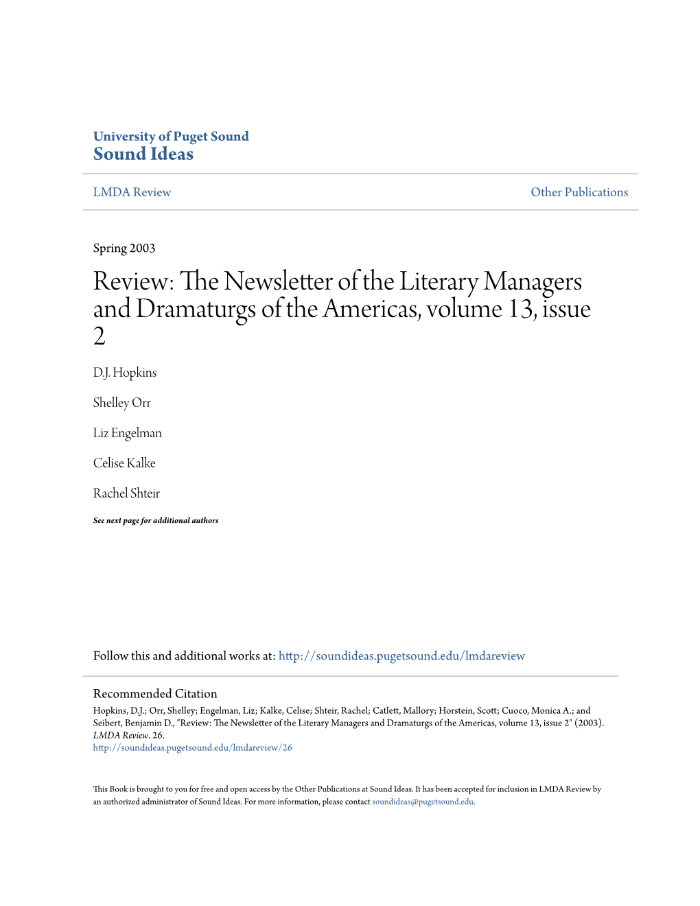 Review: the Newsletter of the Literary Managers and Dramaturgs of The