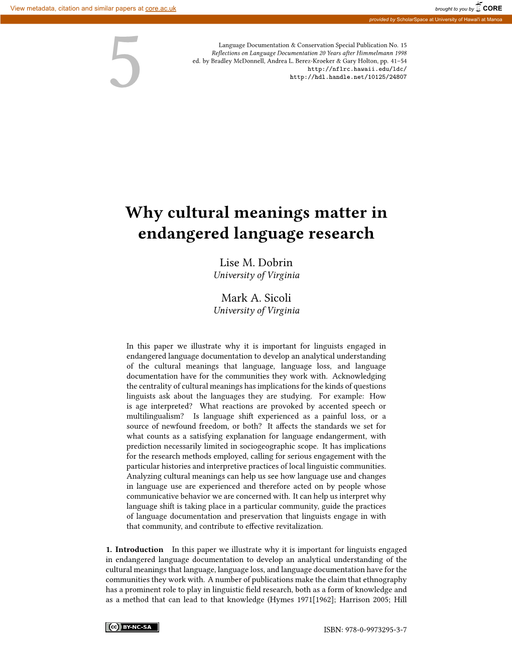 Why Cultural Meanings Matter in Endangered Language Research