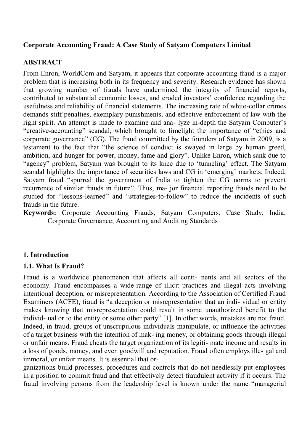 Corporate Accounting Fraud: a Case Study of Satyam Computers Limited