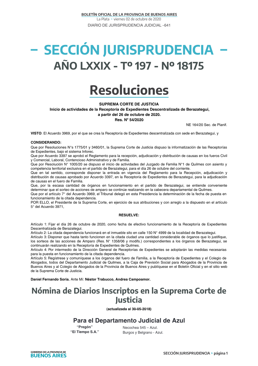 Sección Jurisprudencia Año Lxxix - Tº 197 - Nº 18175