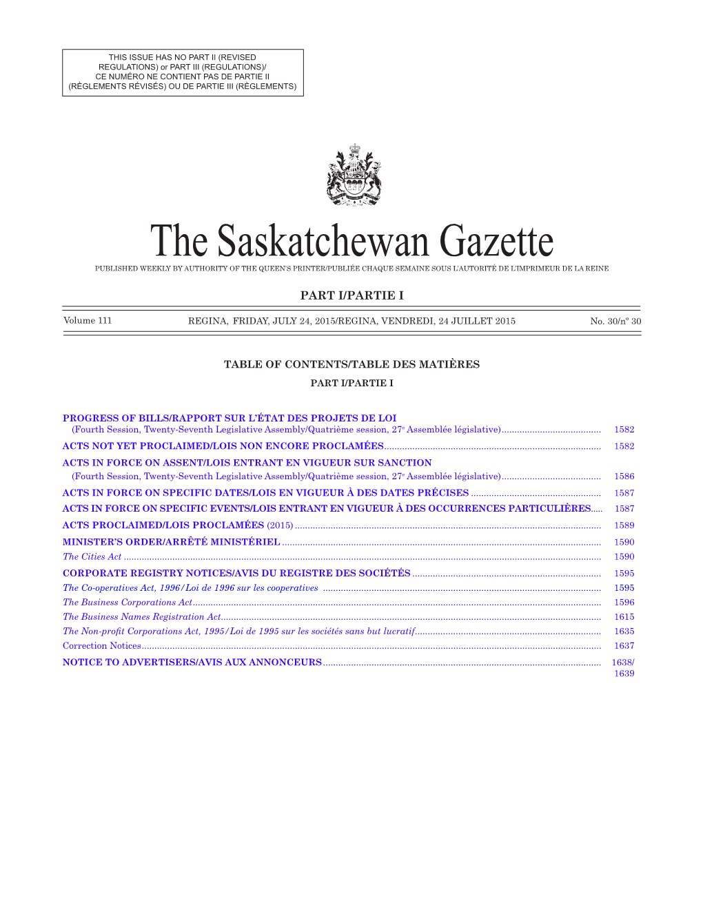 Gazette Part I, July 24, 2015