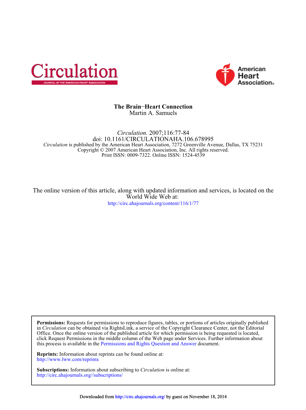 Martin A. Samuels Heart Connection − the Brain Doi: 10.1161