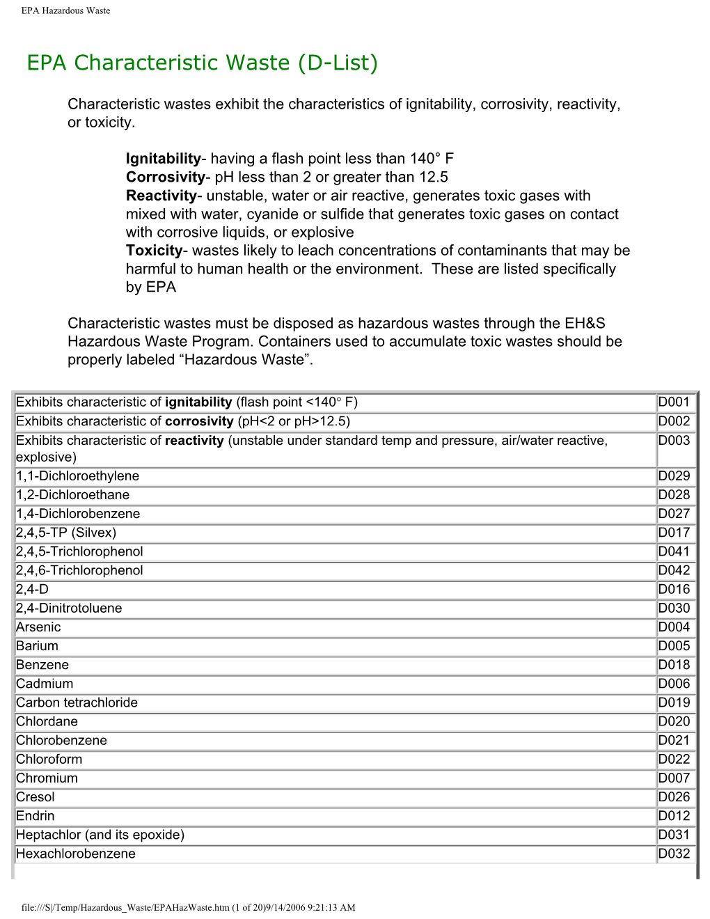 EPA Hazardous Waste