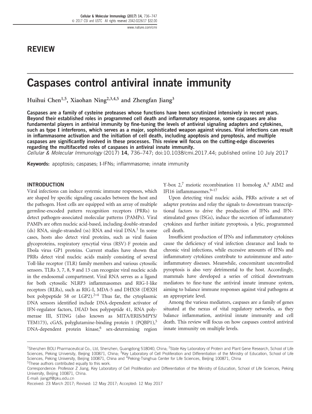 Caspases Control Antiviral Innate Immunity