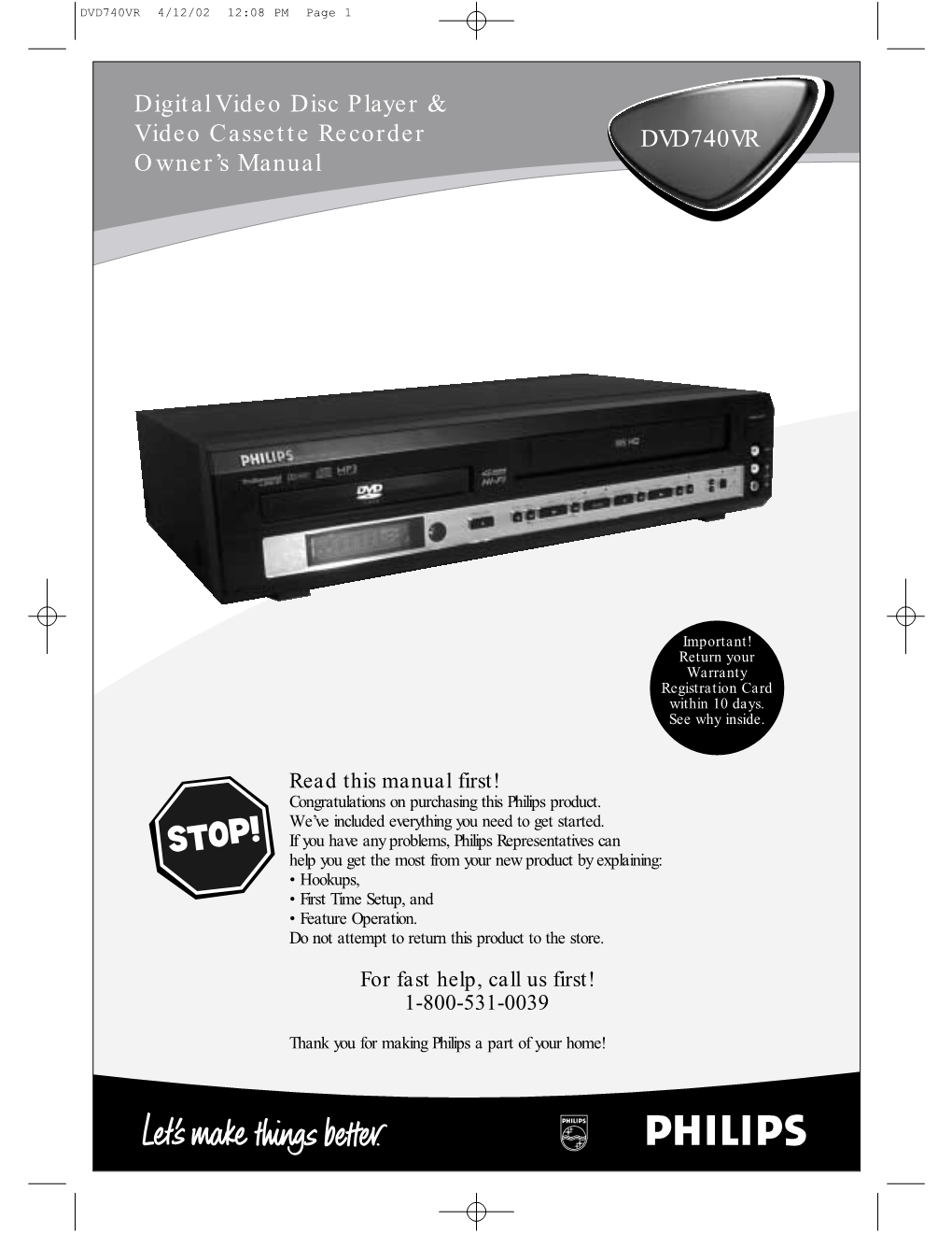 DVD740VR Digital Video Disc Player & Video Cassette Recorder Owner's