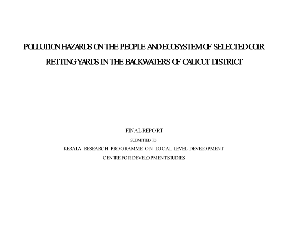 Pollution Hazards on the People and the Eco-System of Selected Coir