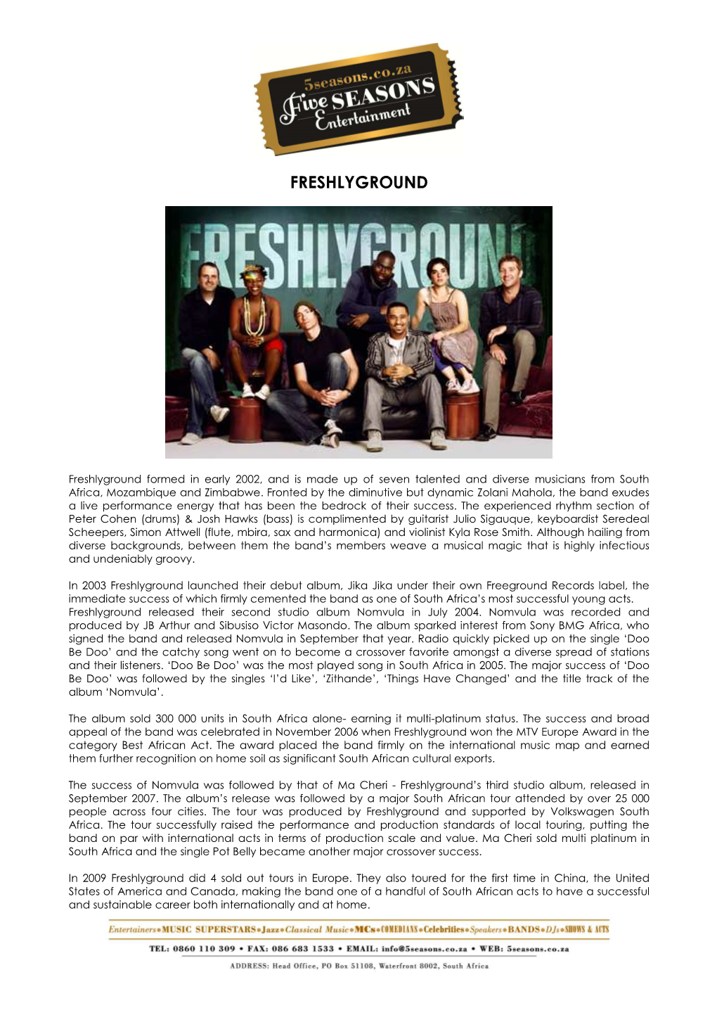 Freshlyground Biography