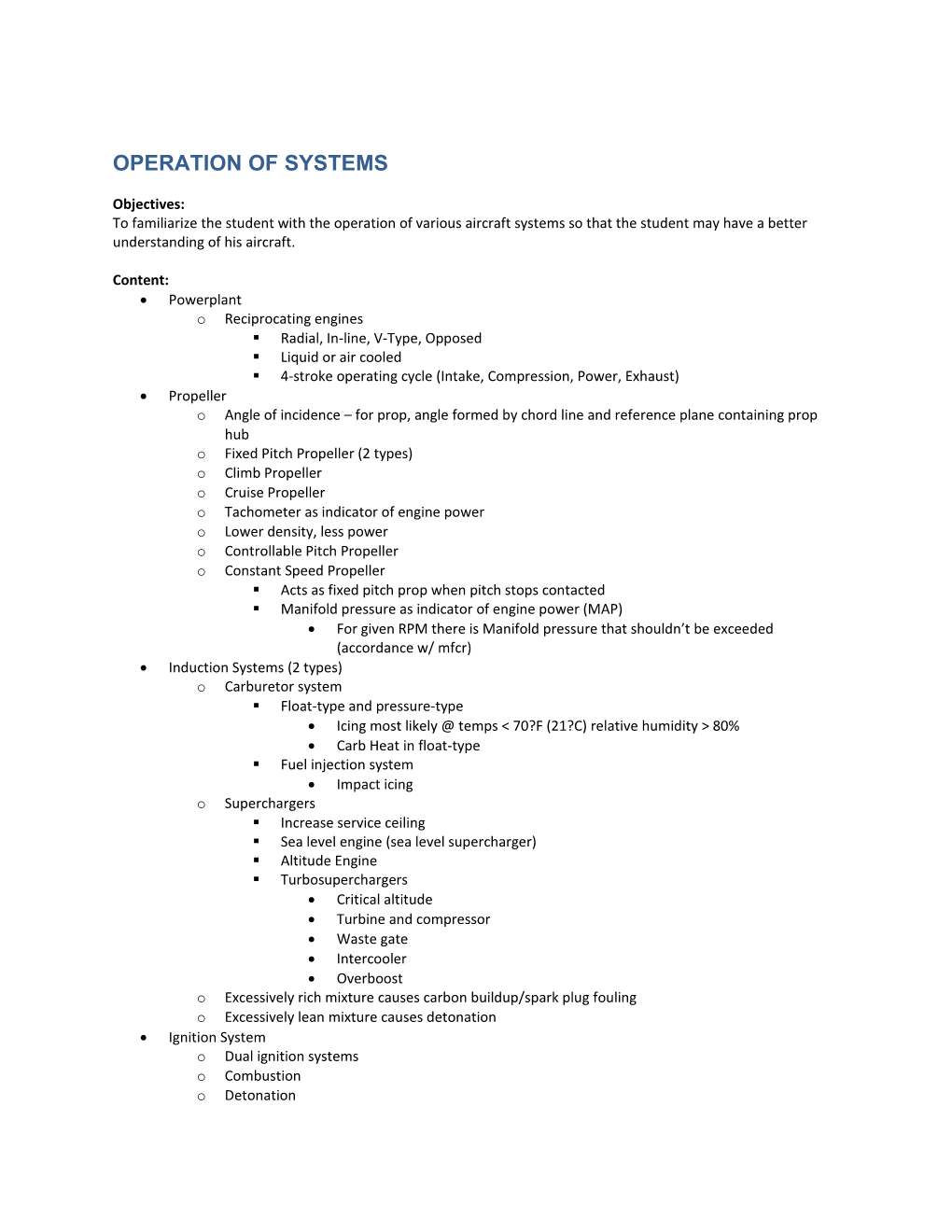 Operation of Systems