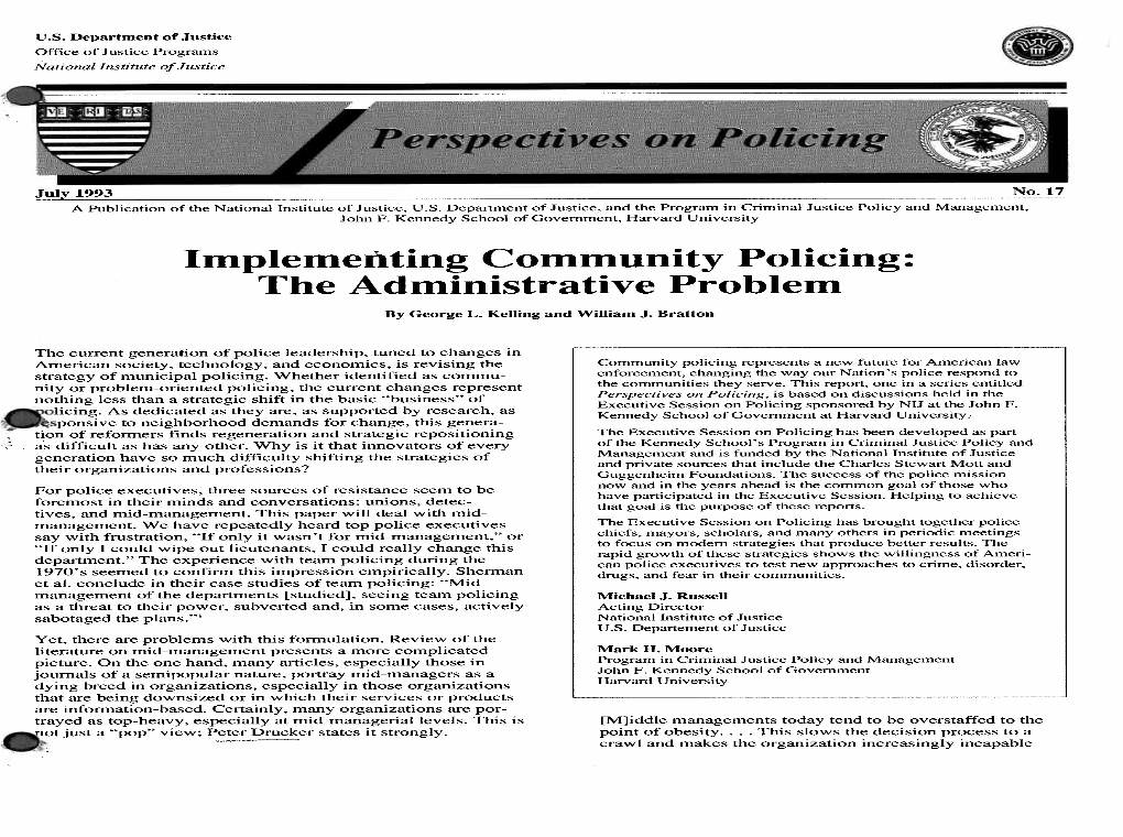 Implementing Community Policing: the Administrative Problem