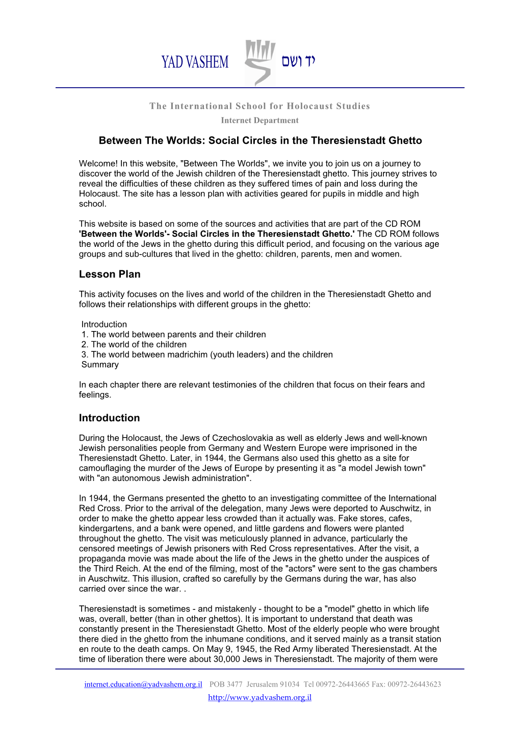 Social Circles in the Theresienstadt Ghetto Lesson Plan Introduction