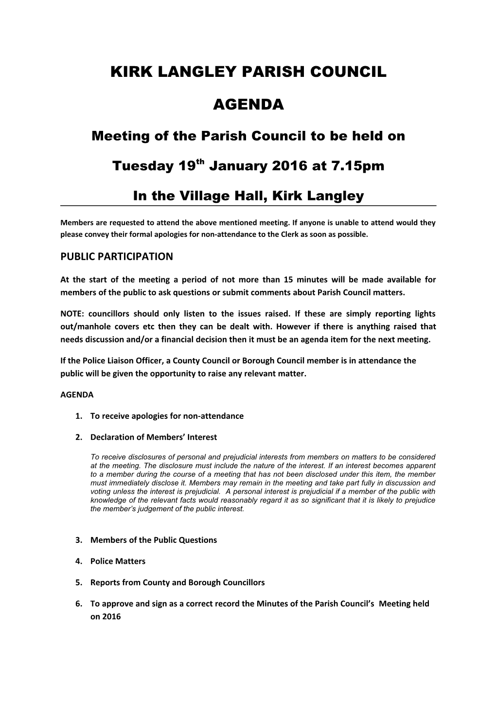 Kirk Langley Parish Council