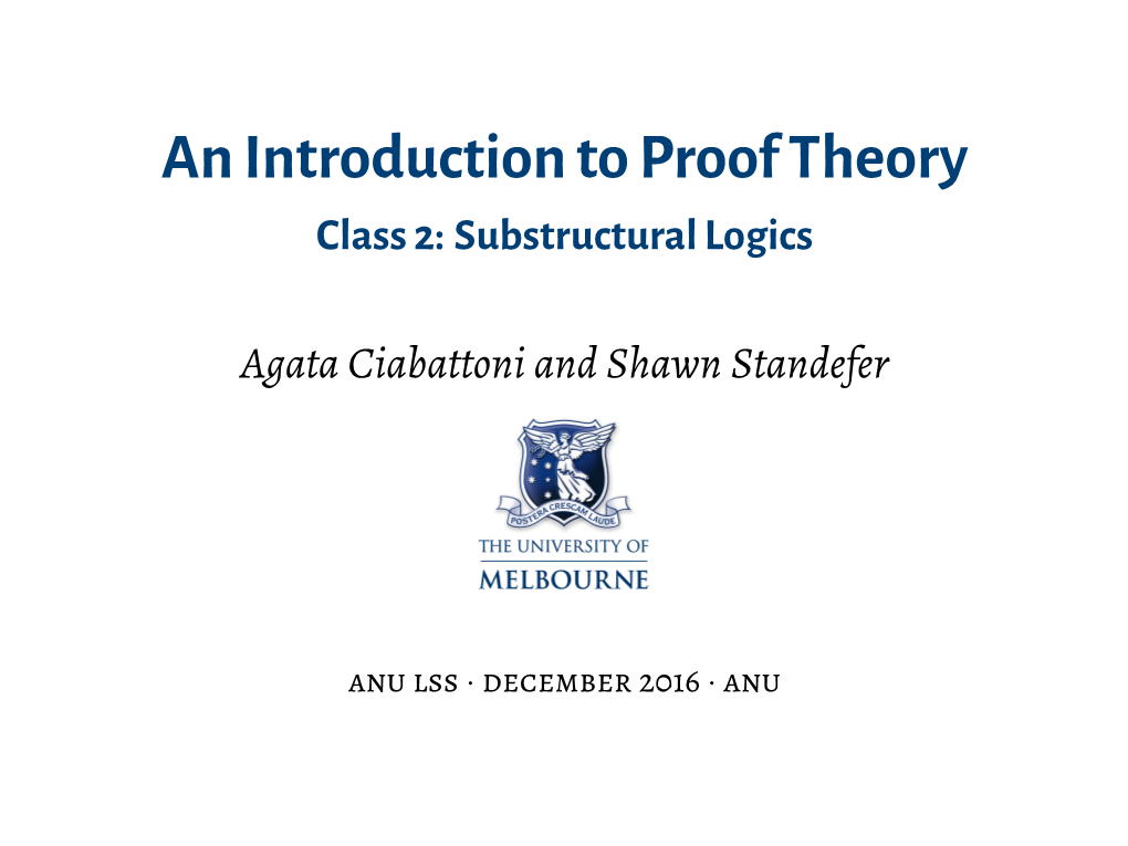 An Introduction to Proof Theory Class 2: Substructural Logics