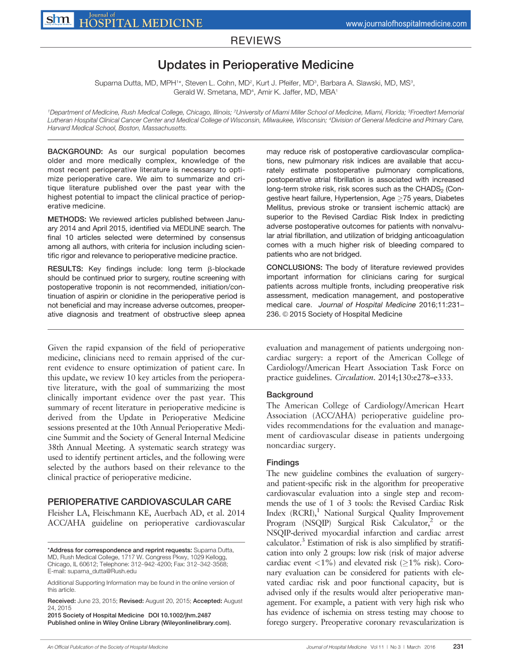 Updates in Perioperative Medicine