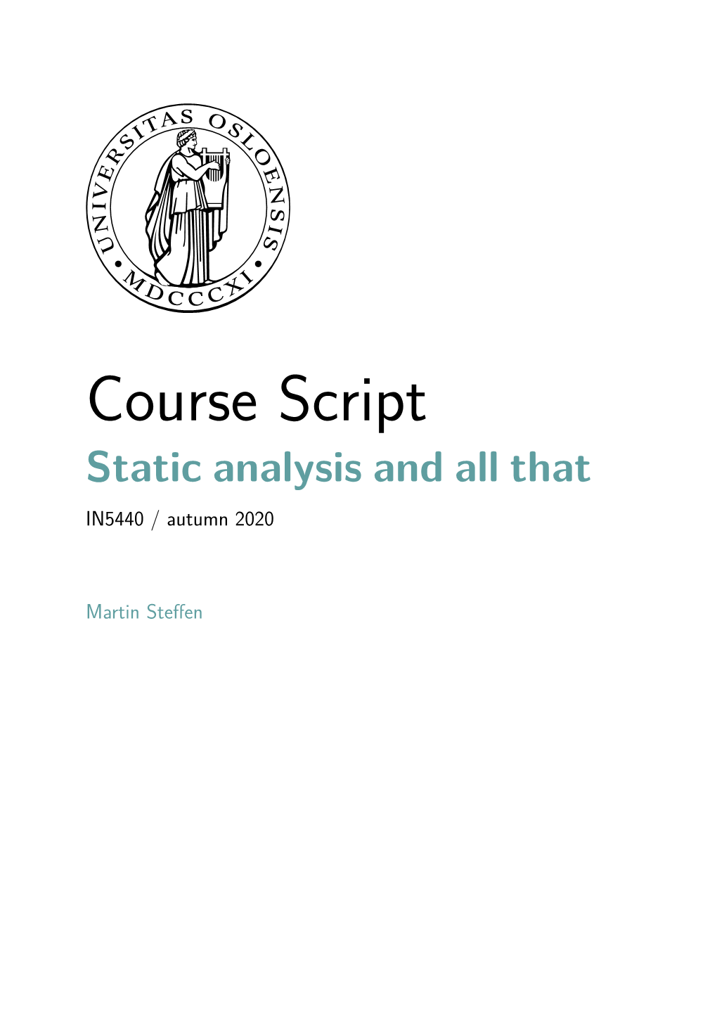 Course Script Static Analysis and All That IN5440 / Autumn 2020