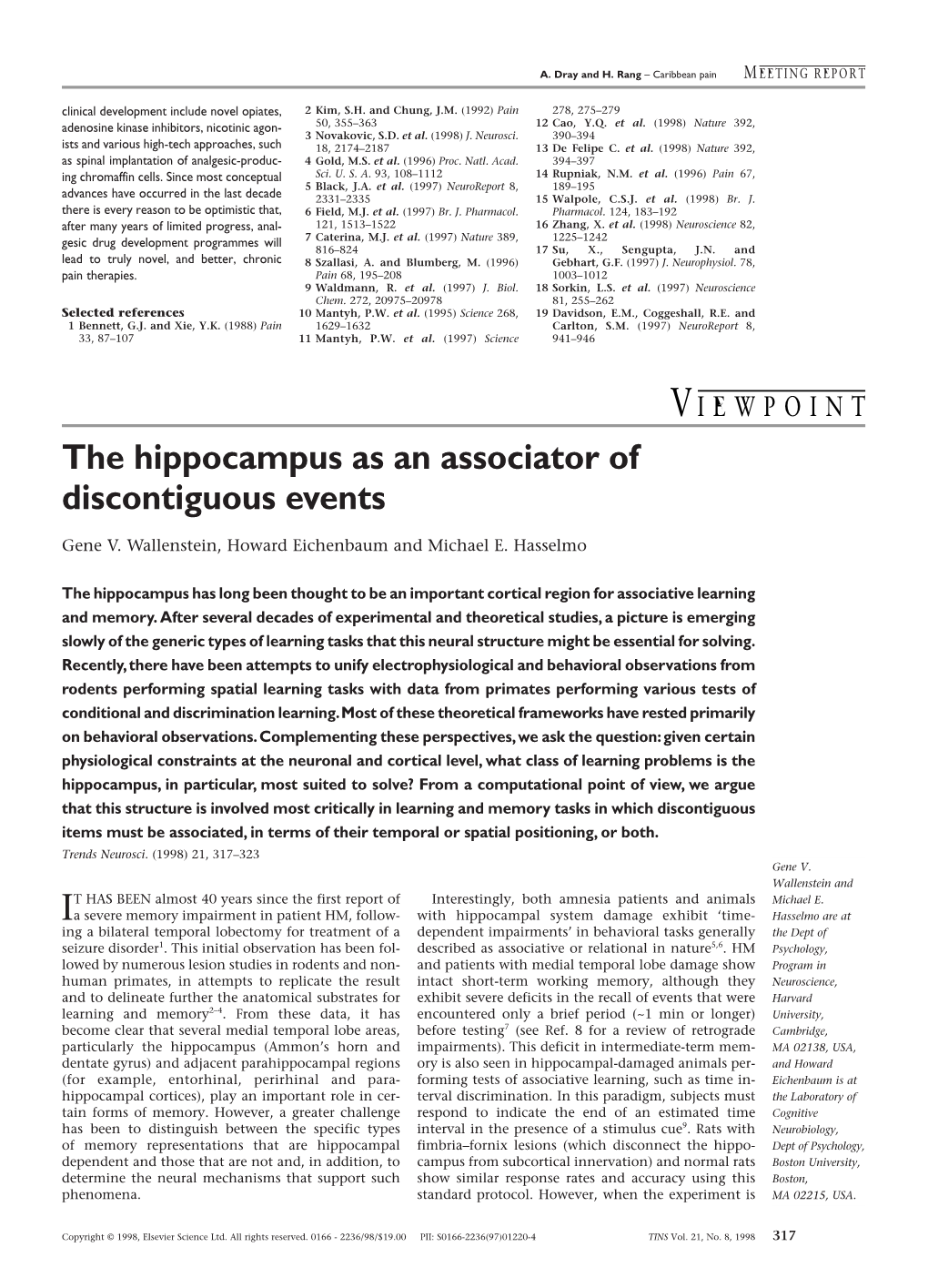 The Hippocampus As an Associator of Discontiguous Events