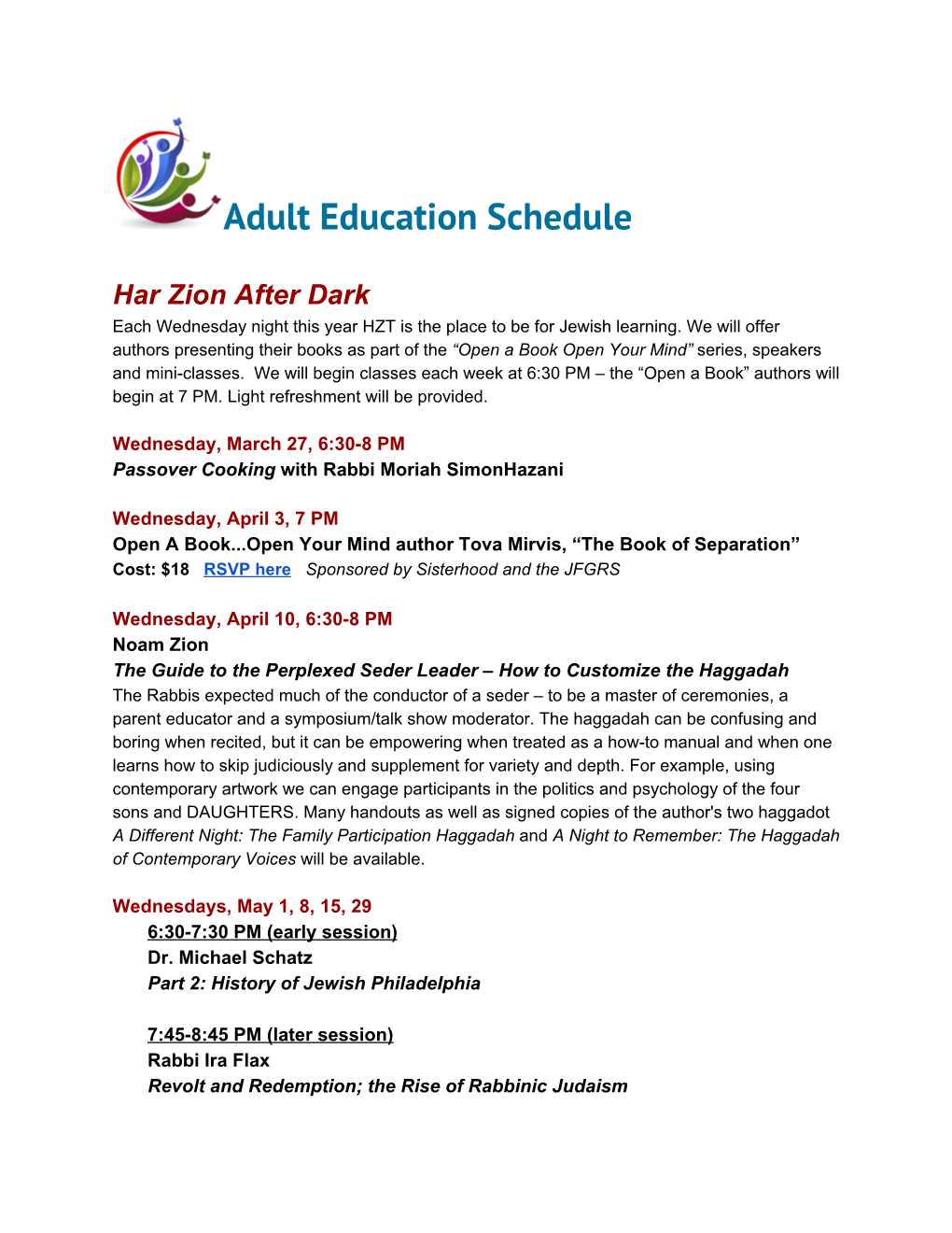 Adult Education Schedule