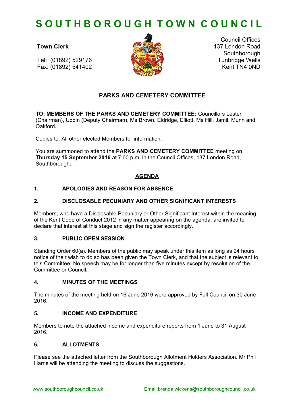 Parks and Cemetery Committee