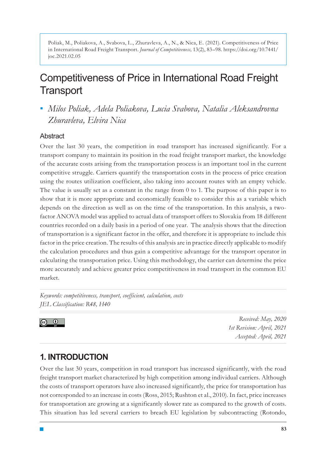 Competitiveness of Price in International Road Freight Transport