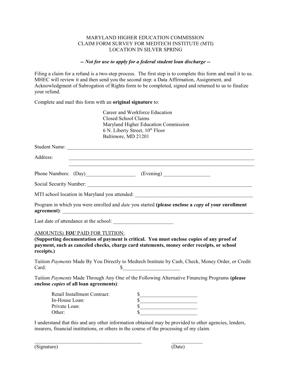 Medtech Refund Claim Form