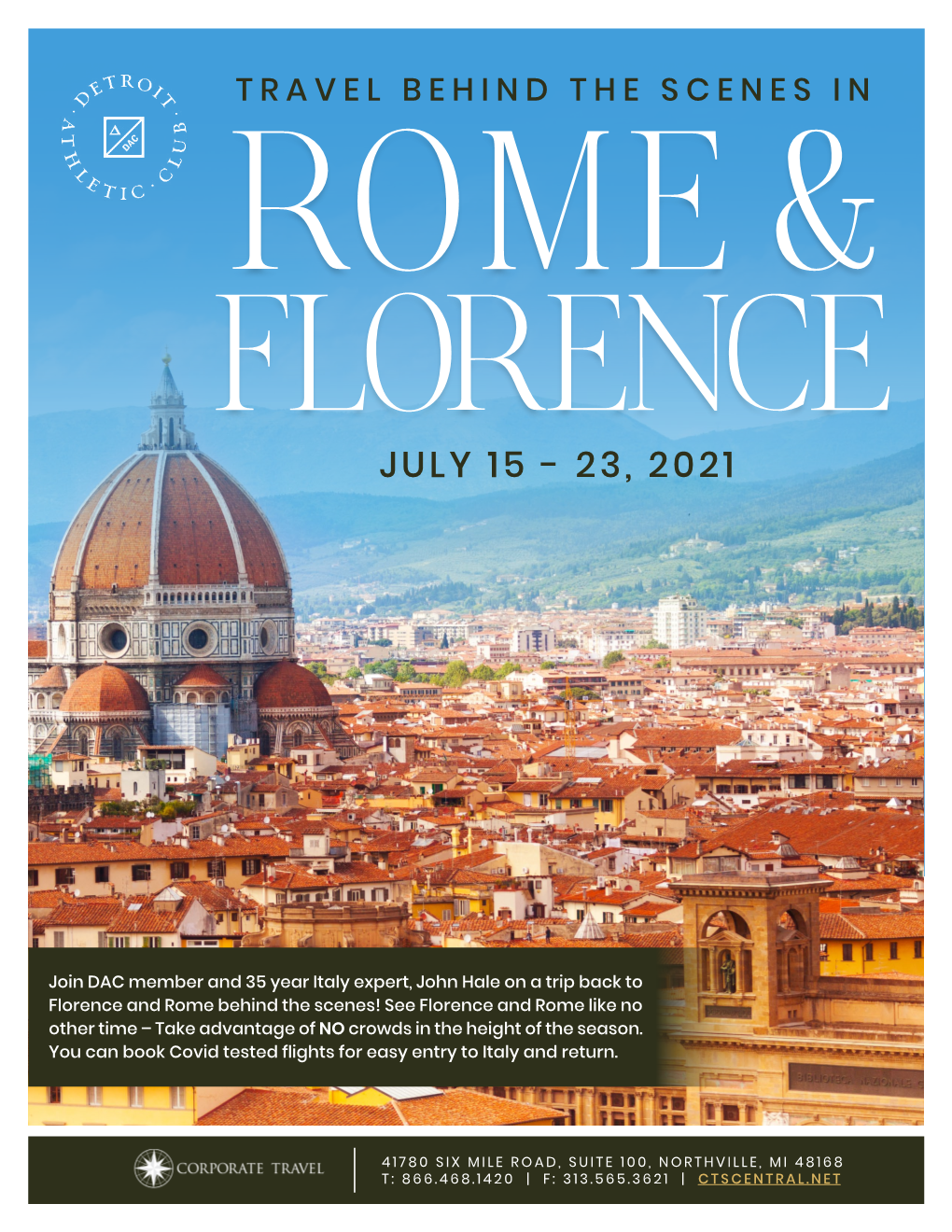 Rome & Florence July 15 - 23, 2021