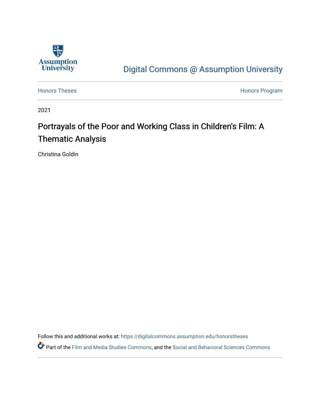 Portrayals of the Poor and Working Class in Children's Film: a Thematic Analysis