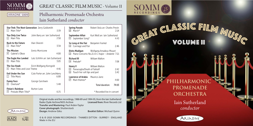 GREAT CLASSIC FILM MUSIC · Volume II ARIADNE 5009 Philharmonic Promenade Orchestra Iain Sutherland Conductor