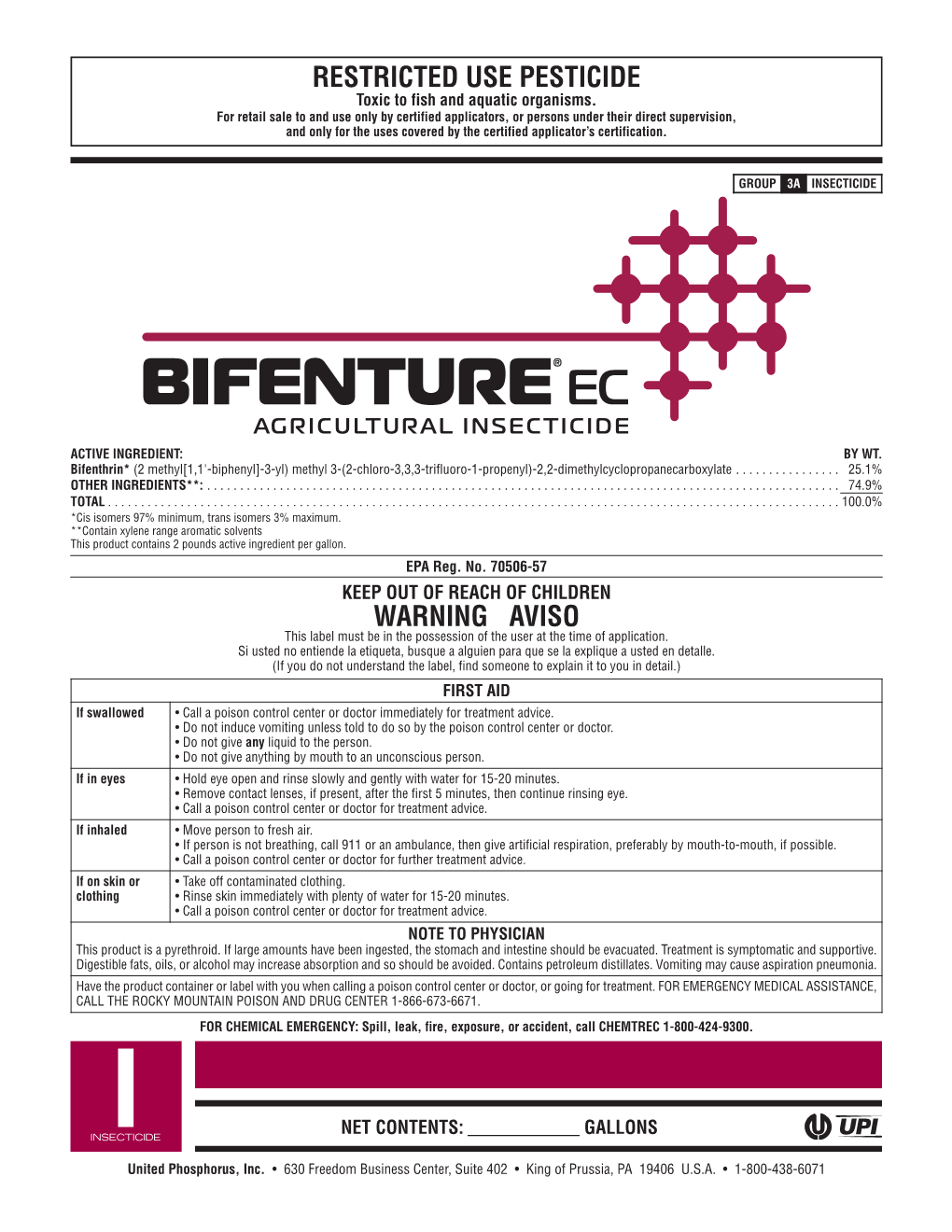 Bifenture EC Agricultural Insecticide Continuously for the Duration Then Offer for Recycling If Available, Or Puncture and Dispose of in a of the Water Application